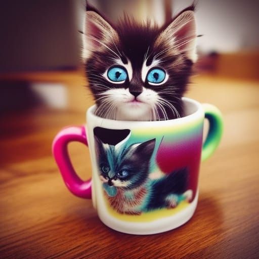 Fluffy Kitten in a Mug: Digital Art