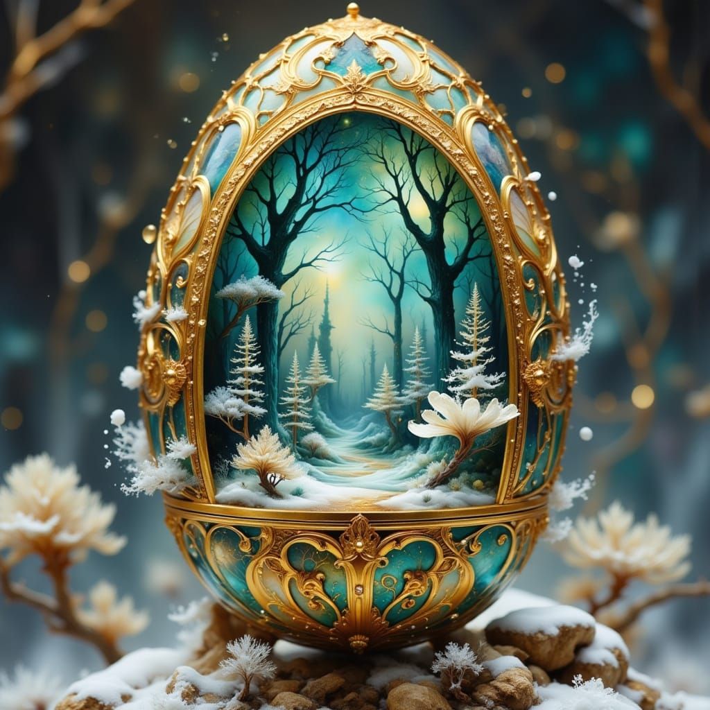 Intricate Golden Fabergé Egg Reveals Winter Wonderland