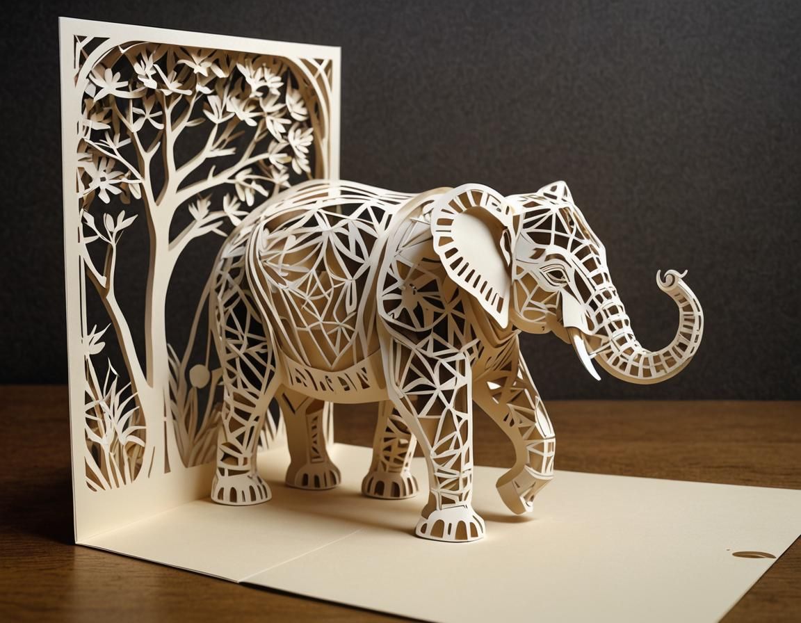 3D Popup Kirigami model of an Elephant