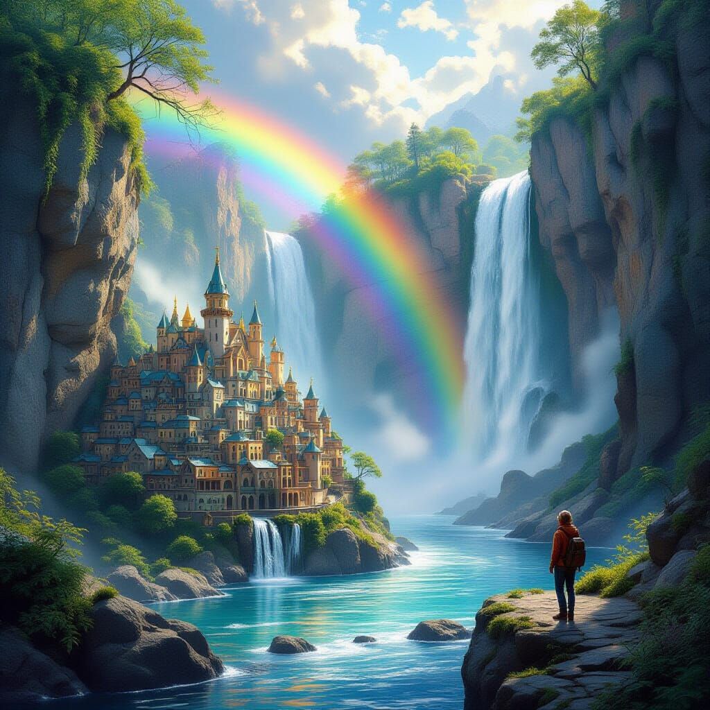 Tiny City Carved Into Stone Beside Waterfall