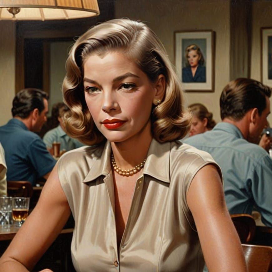 Lauren Bacall's Lost Moment in Retro Oil Painting