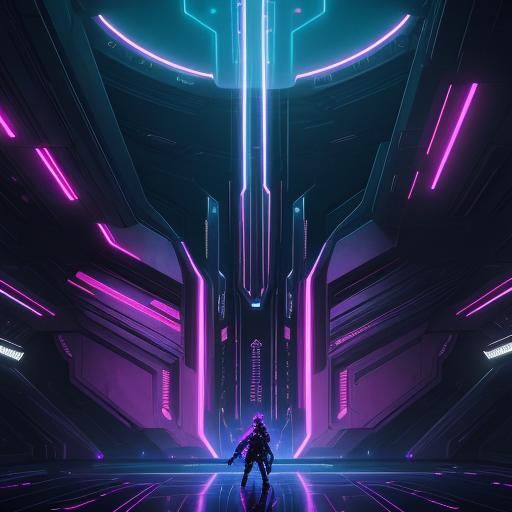 Cyberpunk Captain with Pink Hair in Spaceship