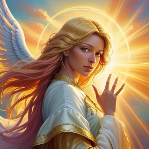 Angel Opens Heaven's Door in Digital Oil Painting