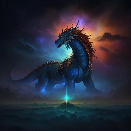 Star Dragon in Celestial Clouds, Watercolour Textures