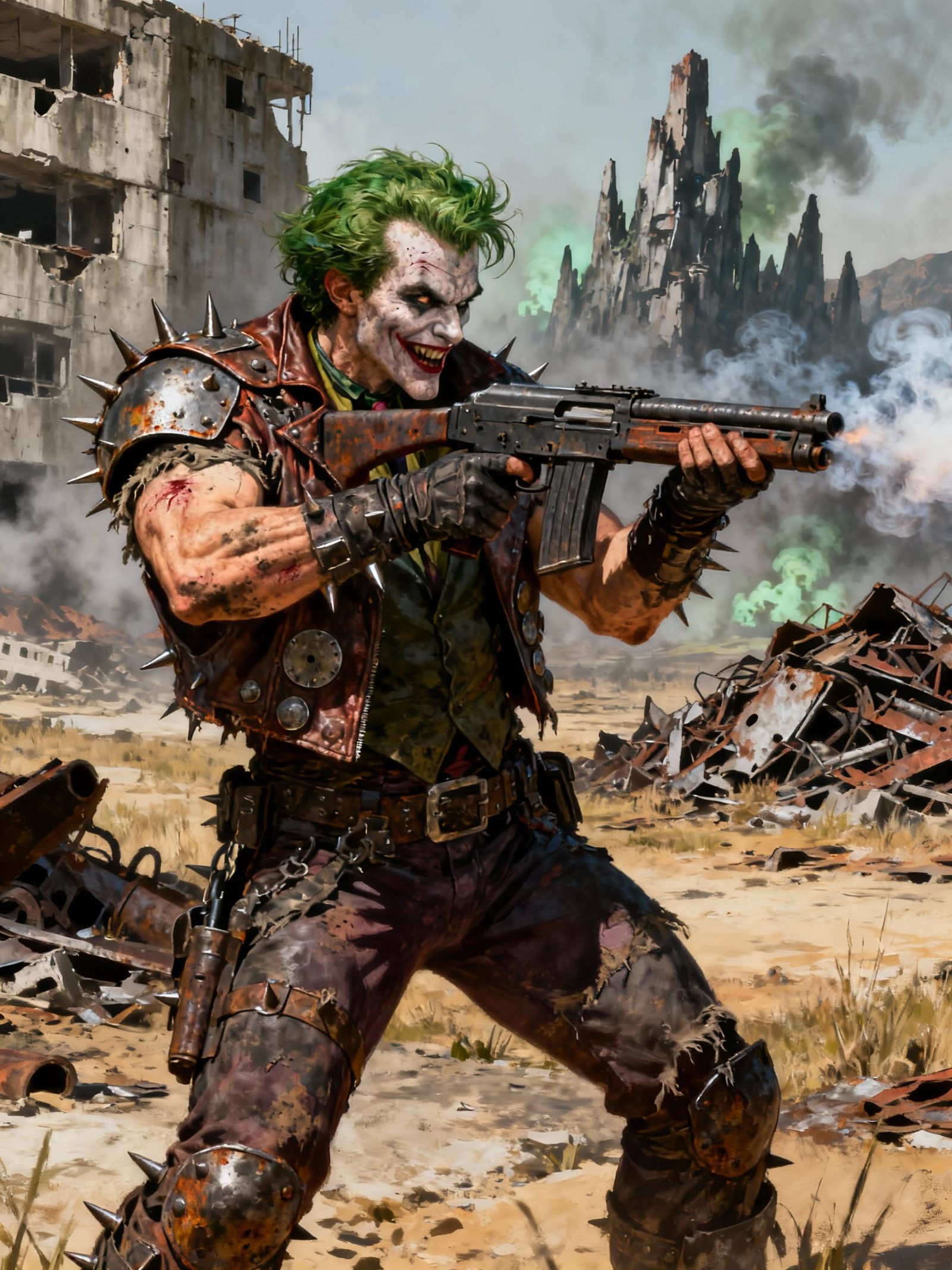 Joker Raider Fires Shotgun in Post-Apocalyptic World