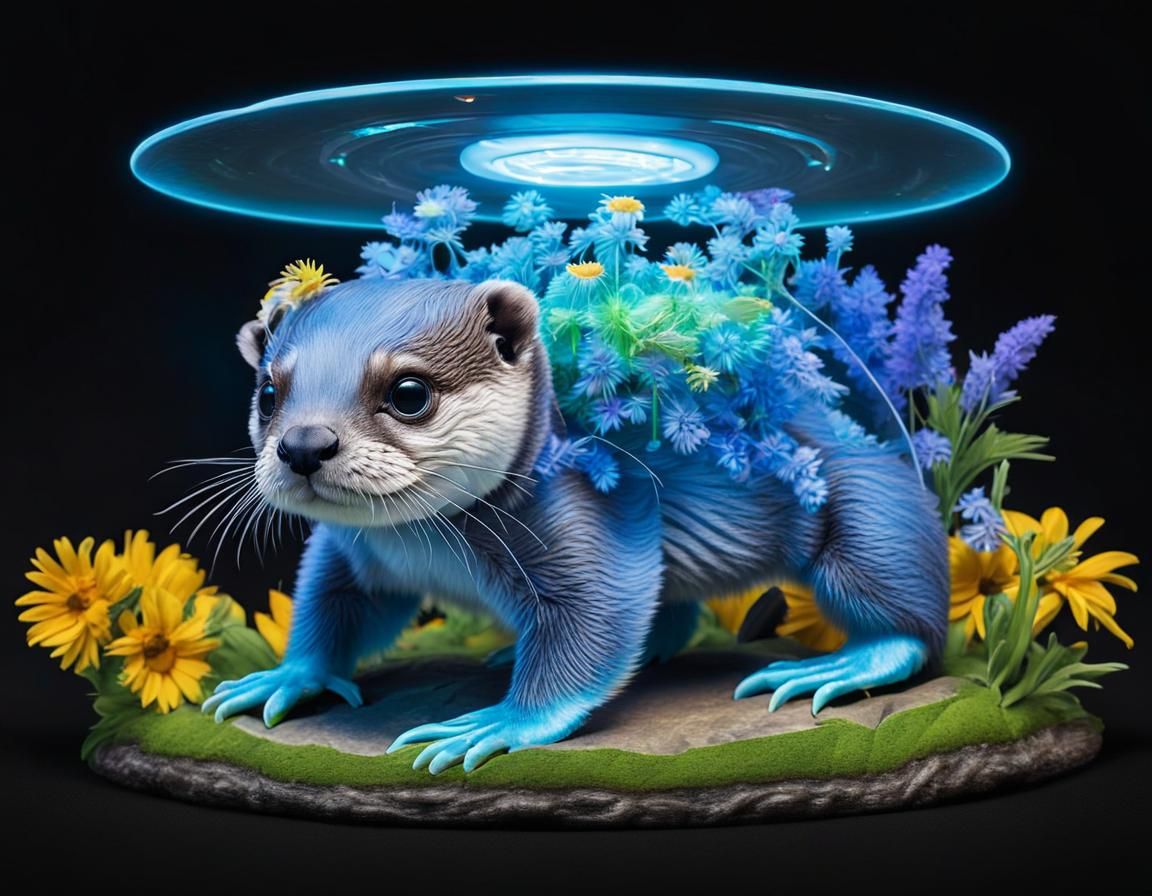 Anthropomorphic Otter-Frog in Wildflower Field, Fractal Art