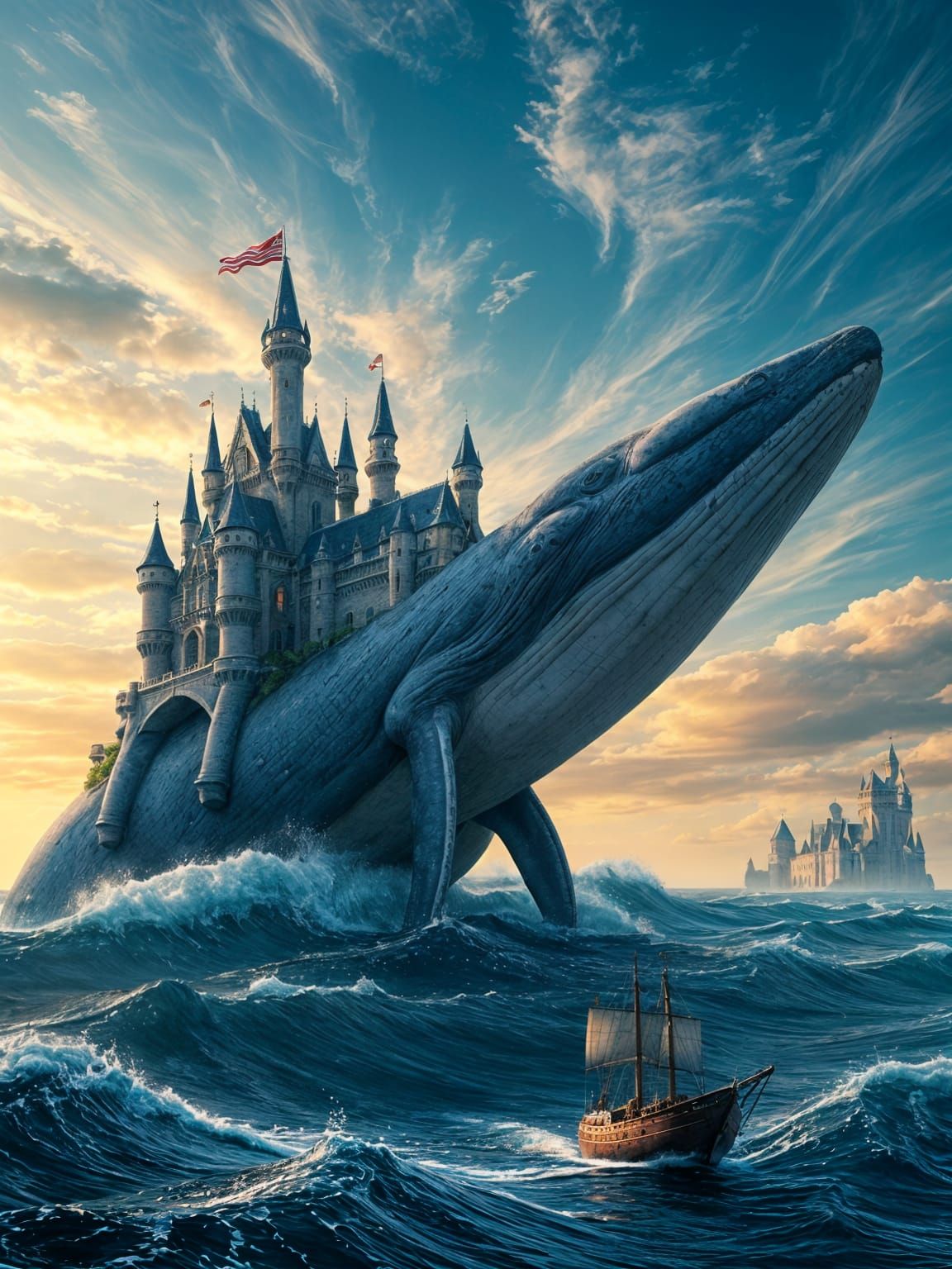 Epic Blue Whale Kingdom with Grand Medieval Castle
