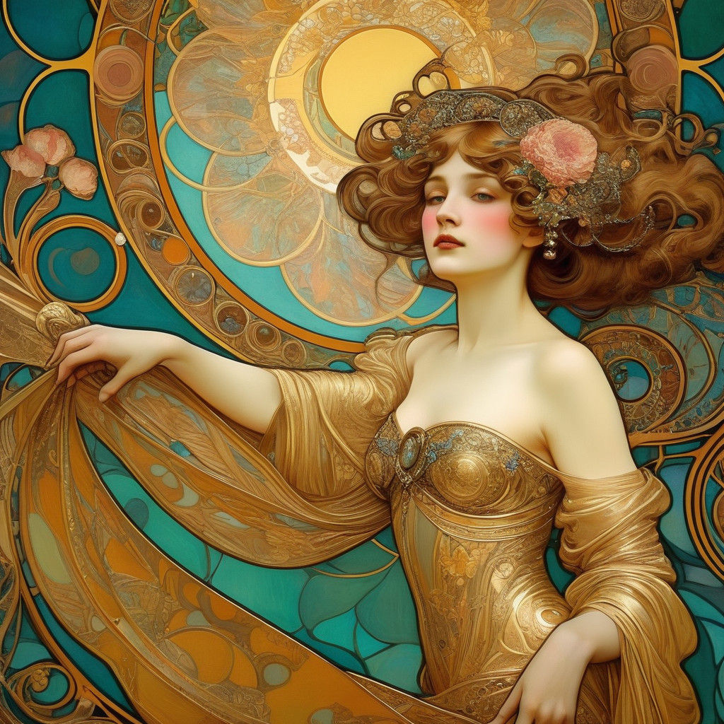 Luxurious Art Nouveau Masterpiece with Ornate Flibbertigibbe...