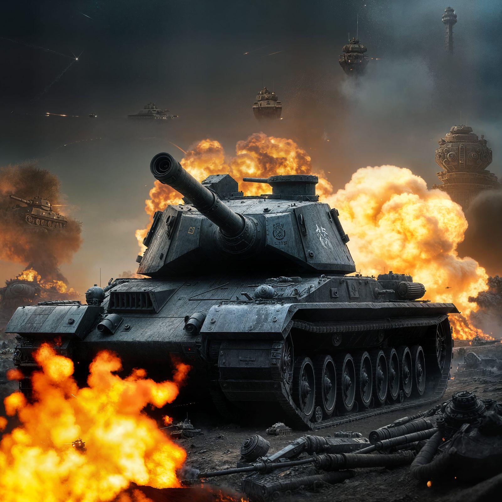 Tank Panzer on Battlefield in Cinematic Style