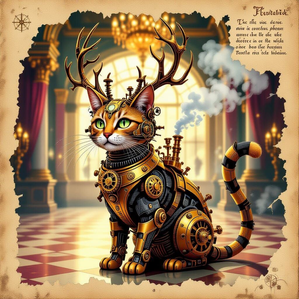 Steampunk Clockwork Cat in Grand Ballroom