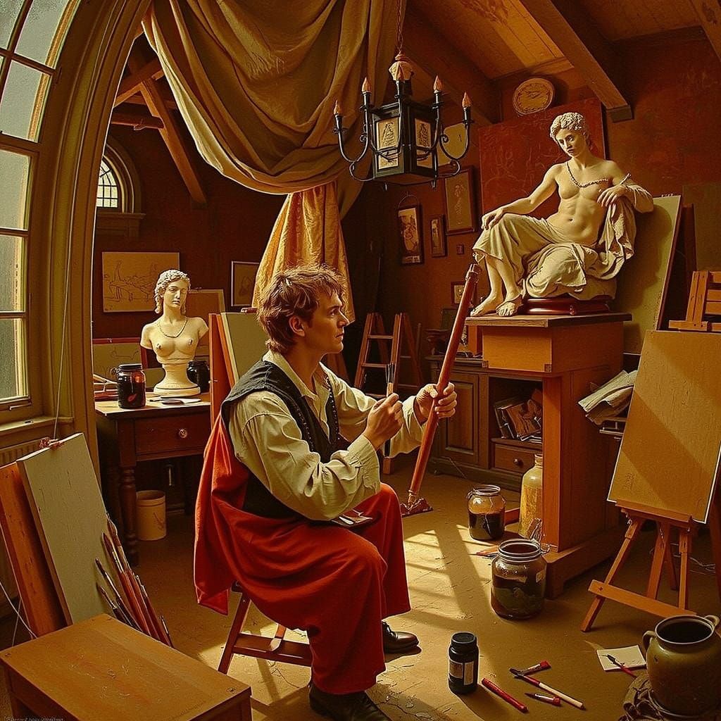 Renaissance Artist in Elegant Studio Setting