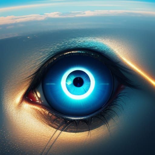 Futuristic Drone Eye in the Sky at Golden Hour