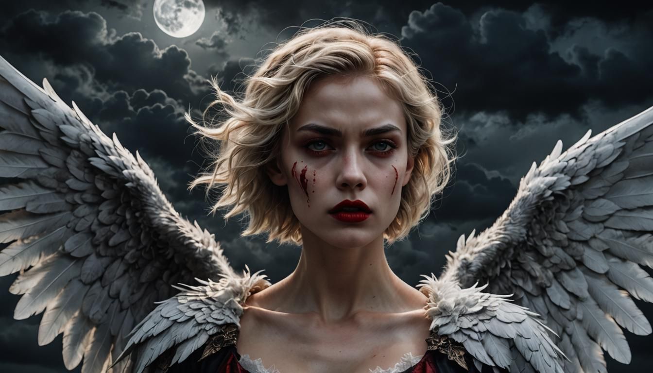 Dark Fantasy Portrait of Woman with Wings