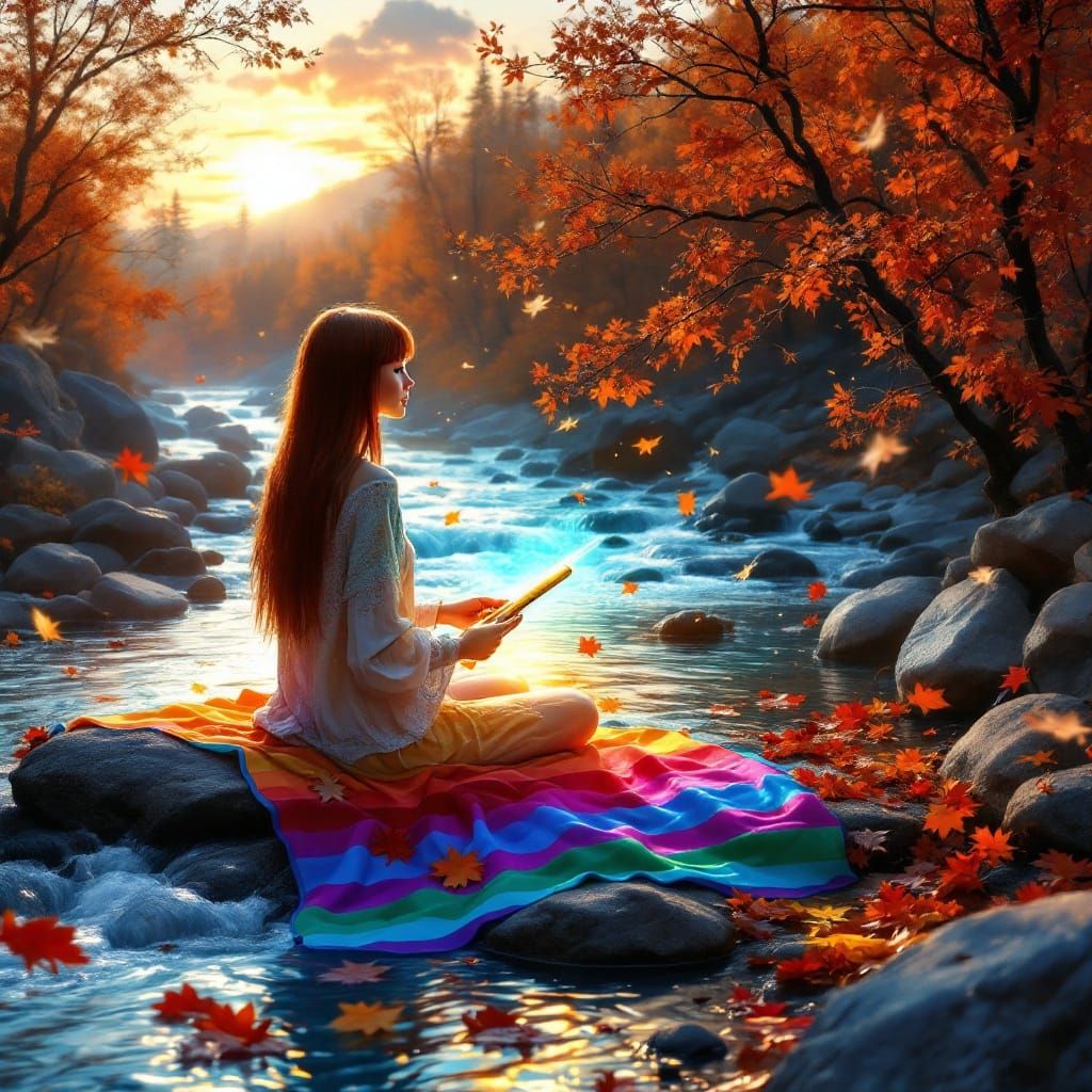 Ethereal Woman by Crystal Stream in Autumn Sunset