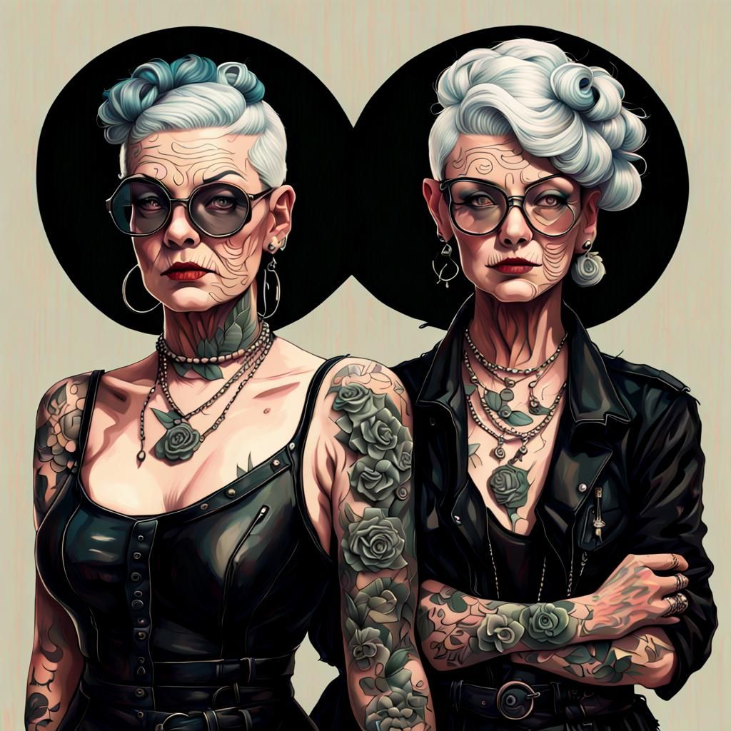 Cyberpunk Granny Gangsters in Detailed Fantasy Painting