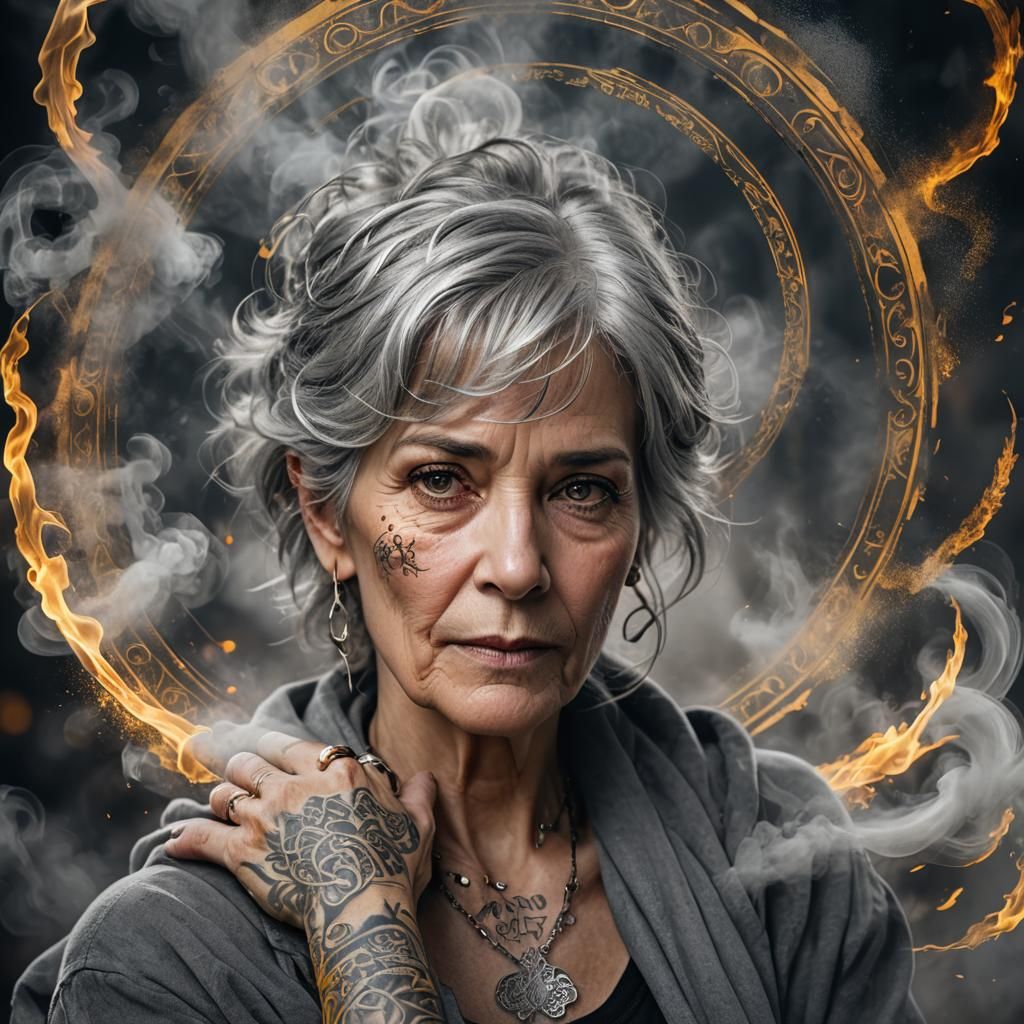 Grey-Haired Woman with Tattoo, Art Nouveau Photography