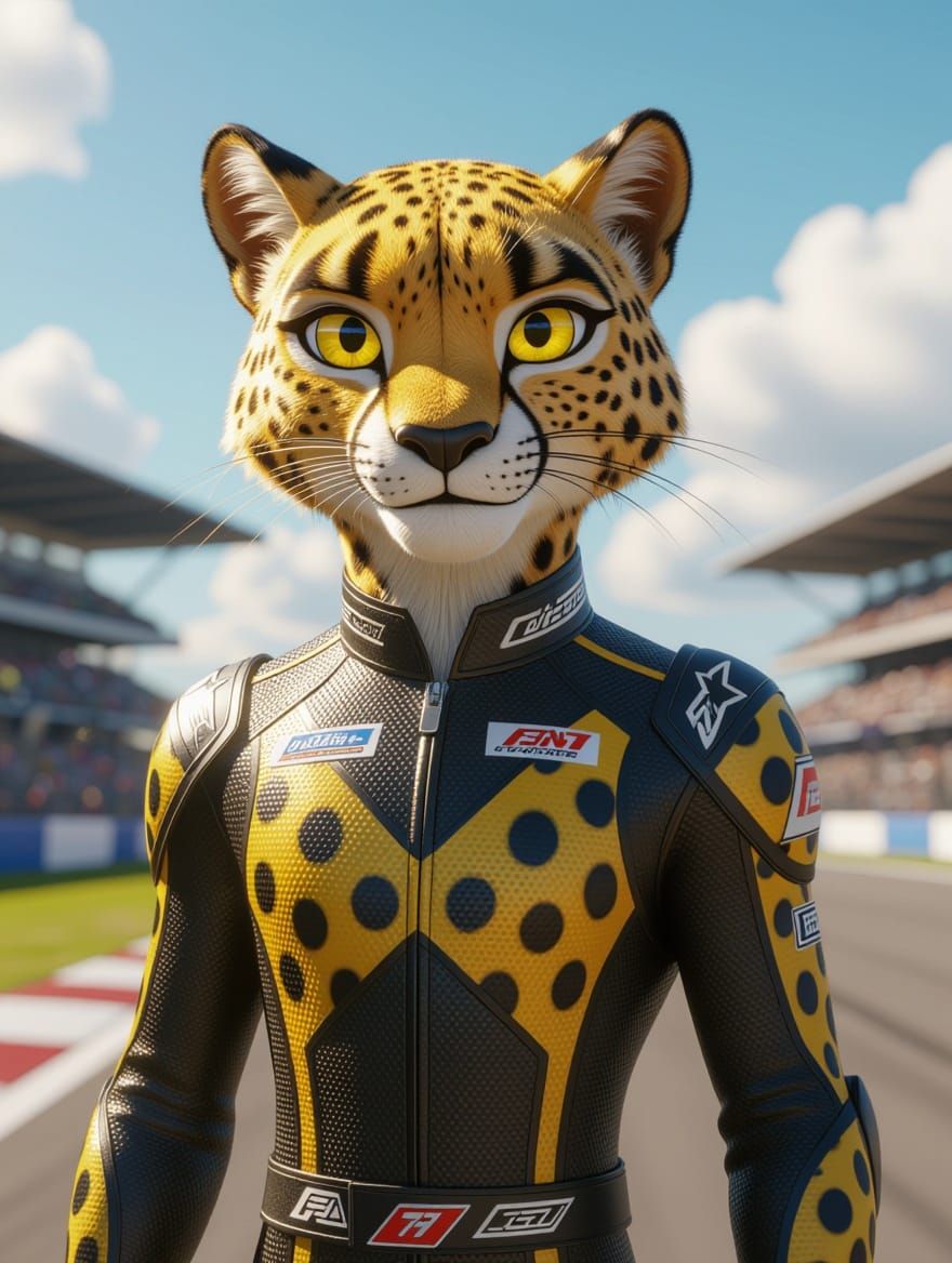 Sleek Cheetah Racer Stands Ready on High-Speed Track