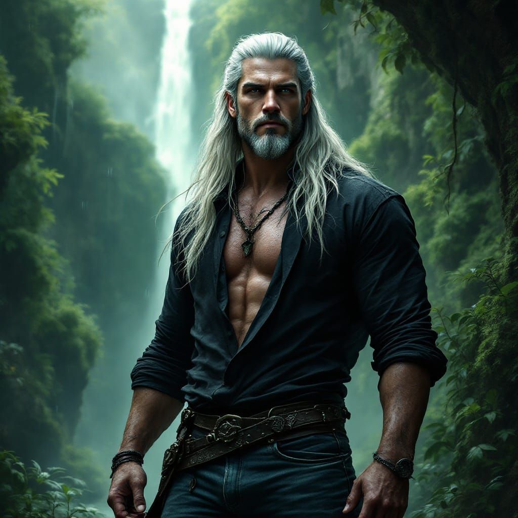 Geralt of Rivia in Ethereal Forest, Digital Painting