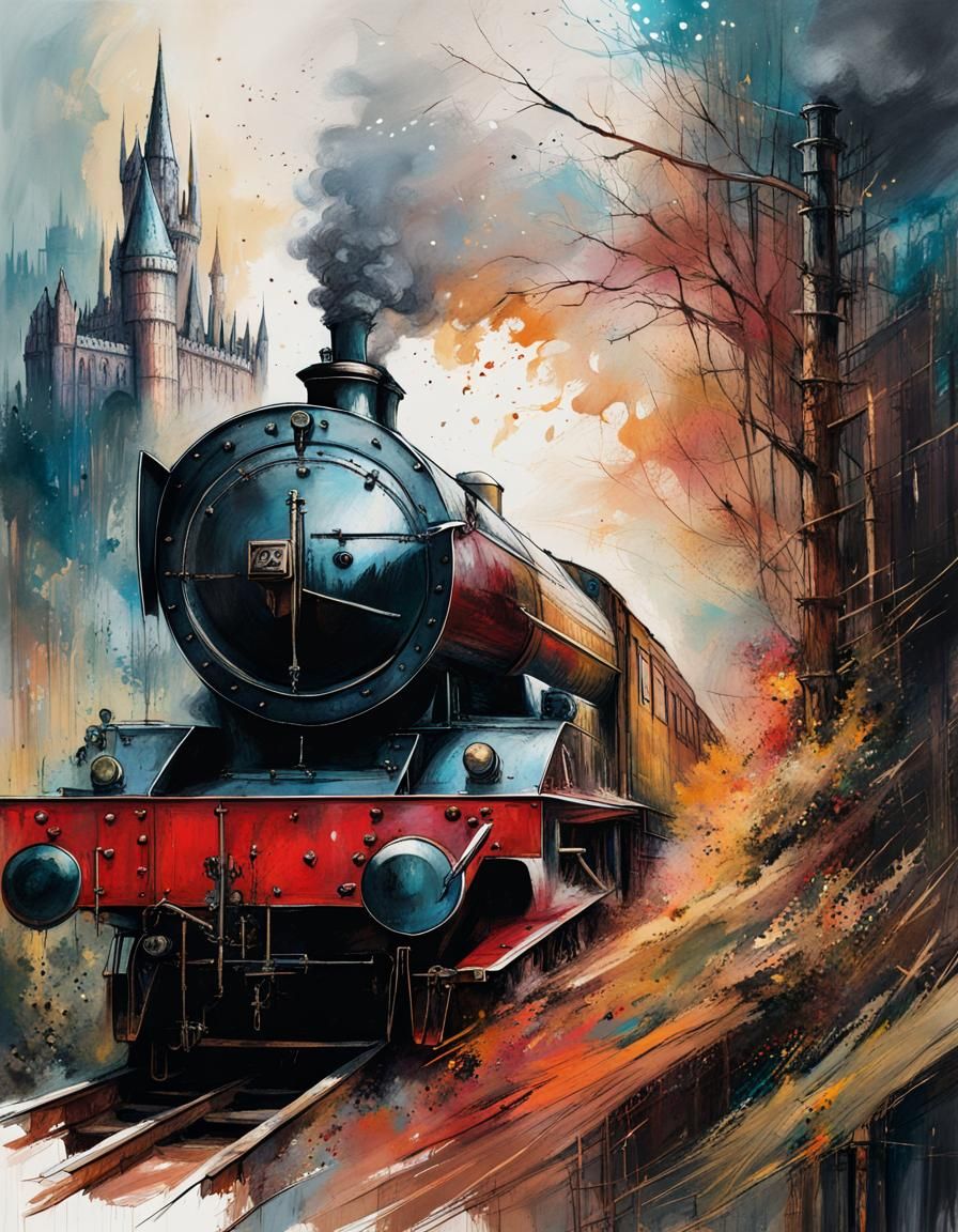 Hogwarts Express in Watercolor Style