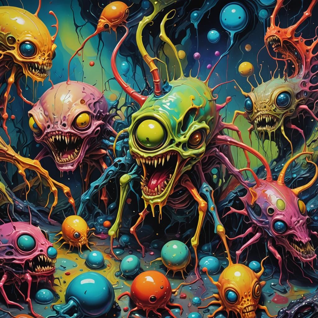 Surreal Alien Ghouls Devouring Reality in Oil Paint