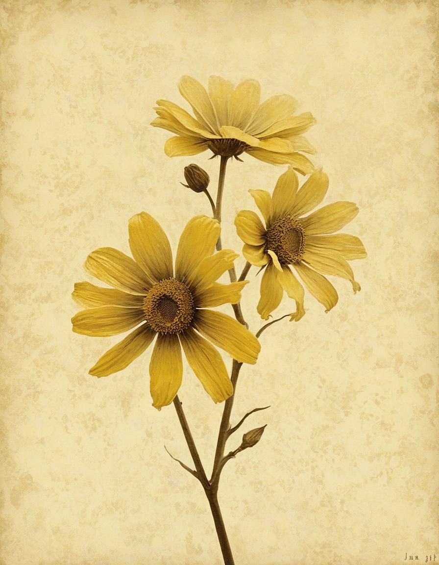 Ethereal Yellow Flowers in Sepia Impasto Style