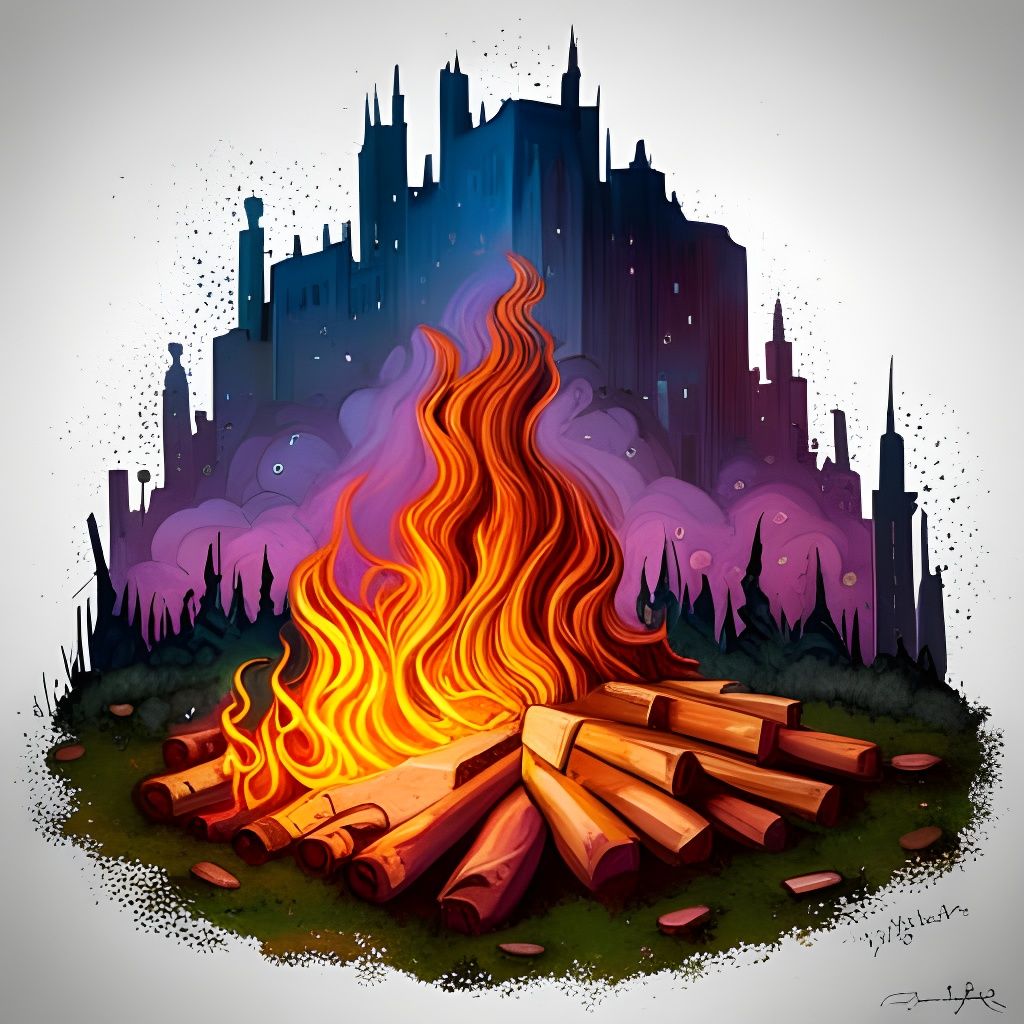 Magical Campfire in Graffiti Street Art Style