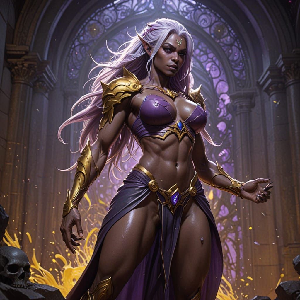 Beastly Drow Muscle Mommy in Dark Fantasy Concept Art