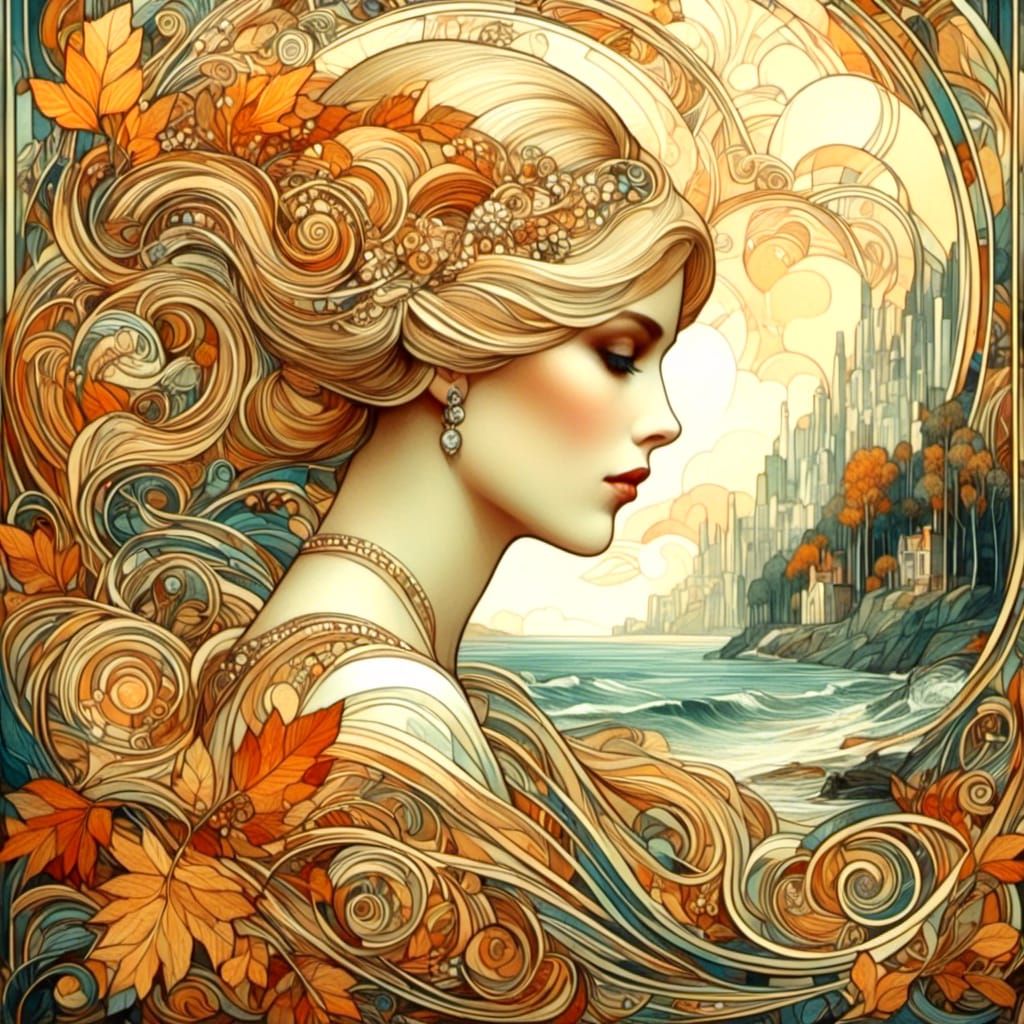 Art Deco Autumn Wind in Nouveau Style