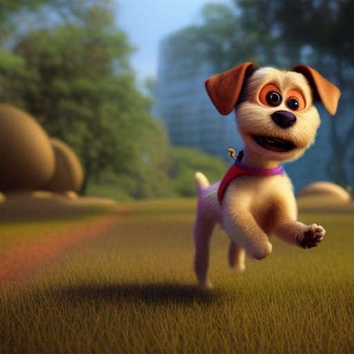 Happy Running Terrier Dog in 3D Digital Art
