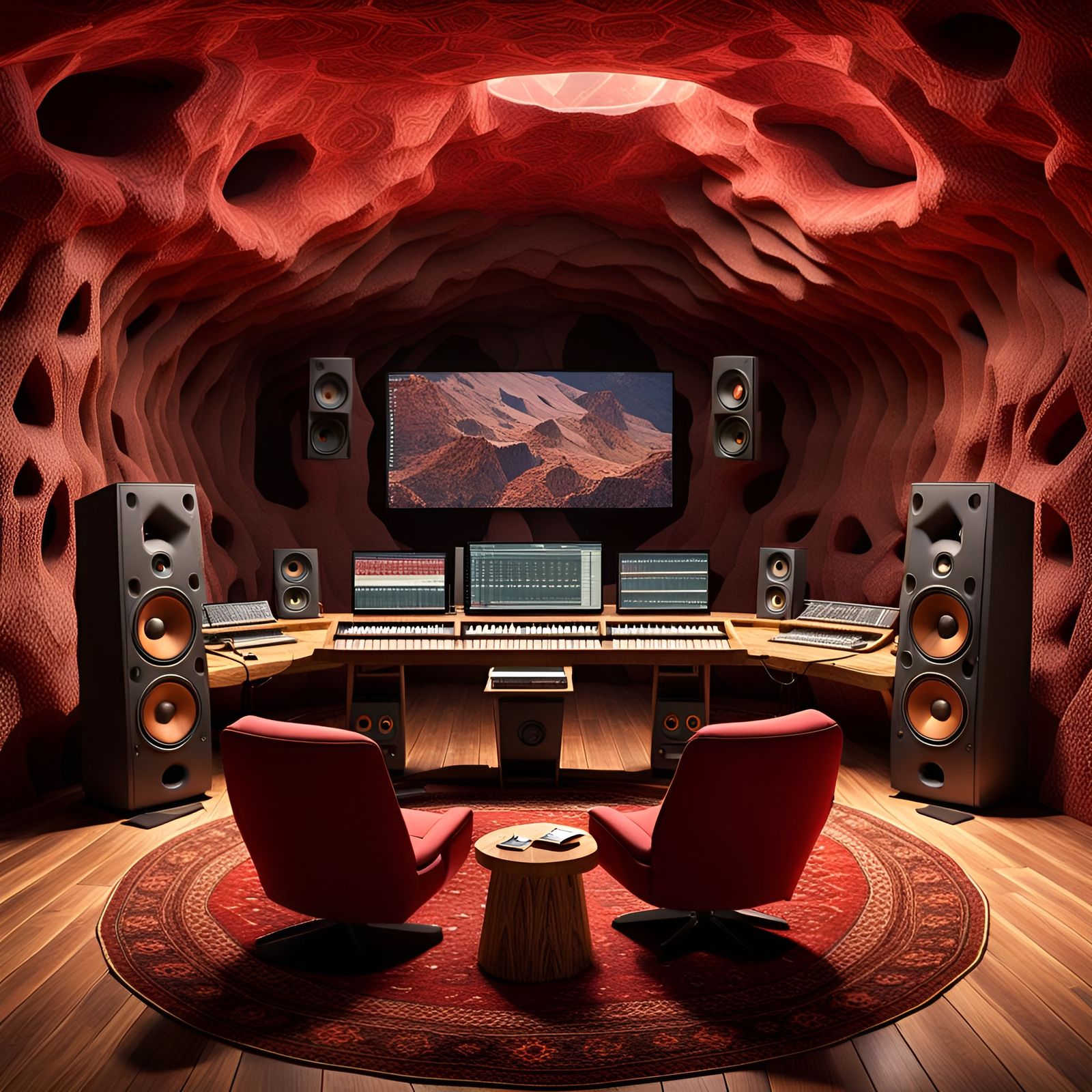 Modern Music Studio Inside Natural Cave Digital Rendering