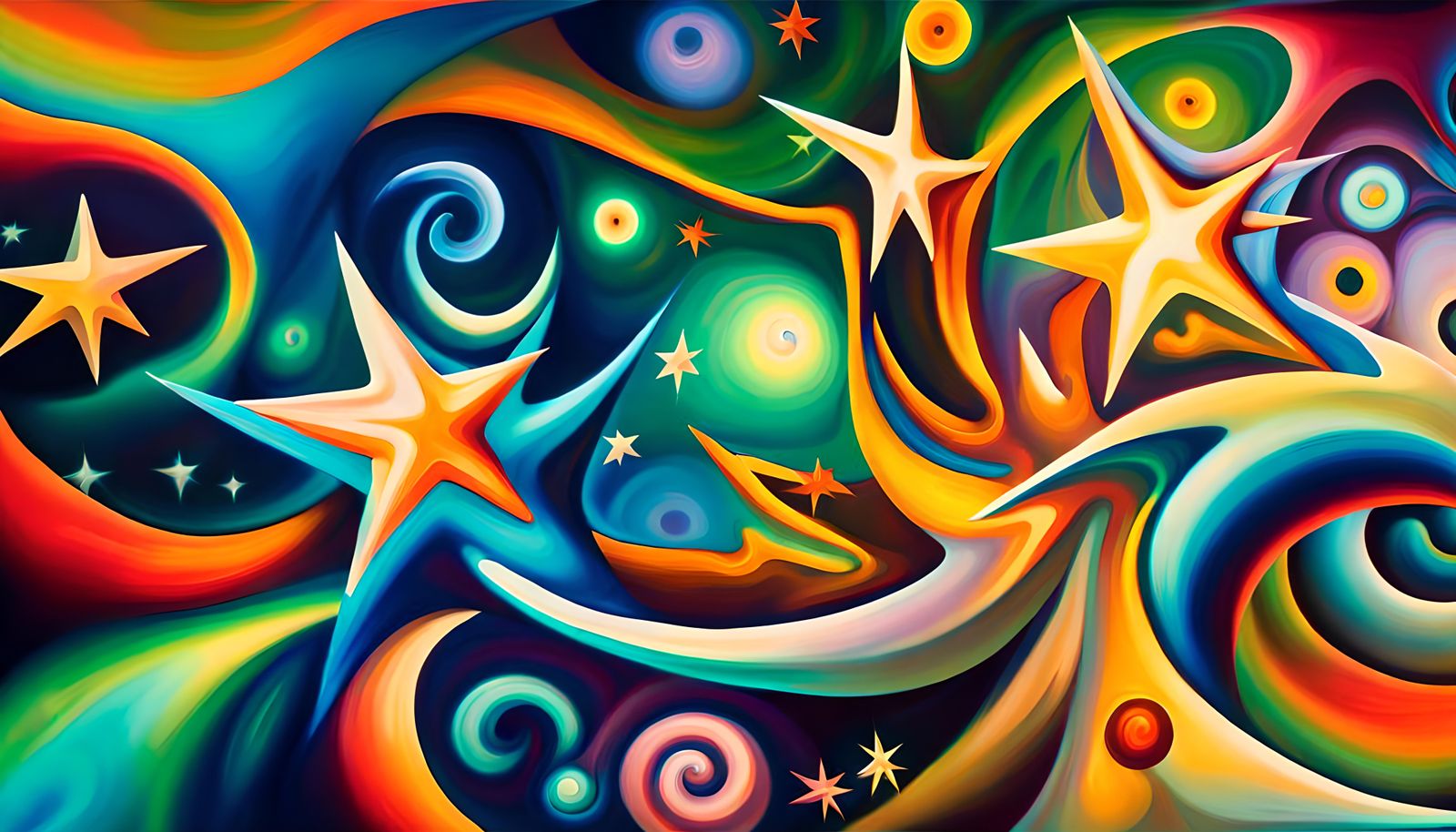 Iridescent Maelstrom with Swirling Stars in Impasto Style