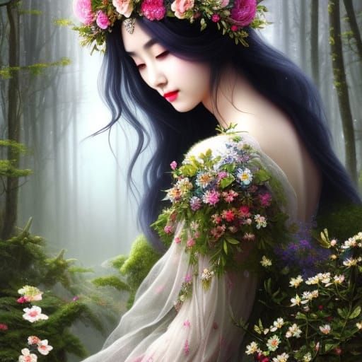 Enchanted Asian Beauty in a Gothic Rose Garden