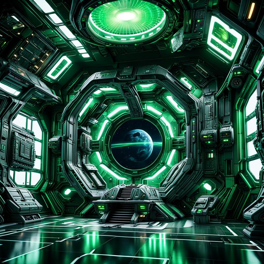 Colorful Futuristic Space Station with Alien Room