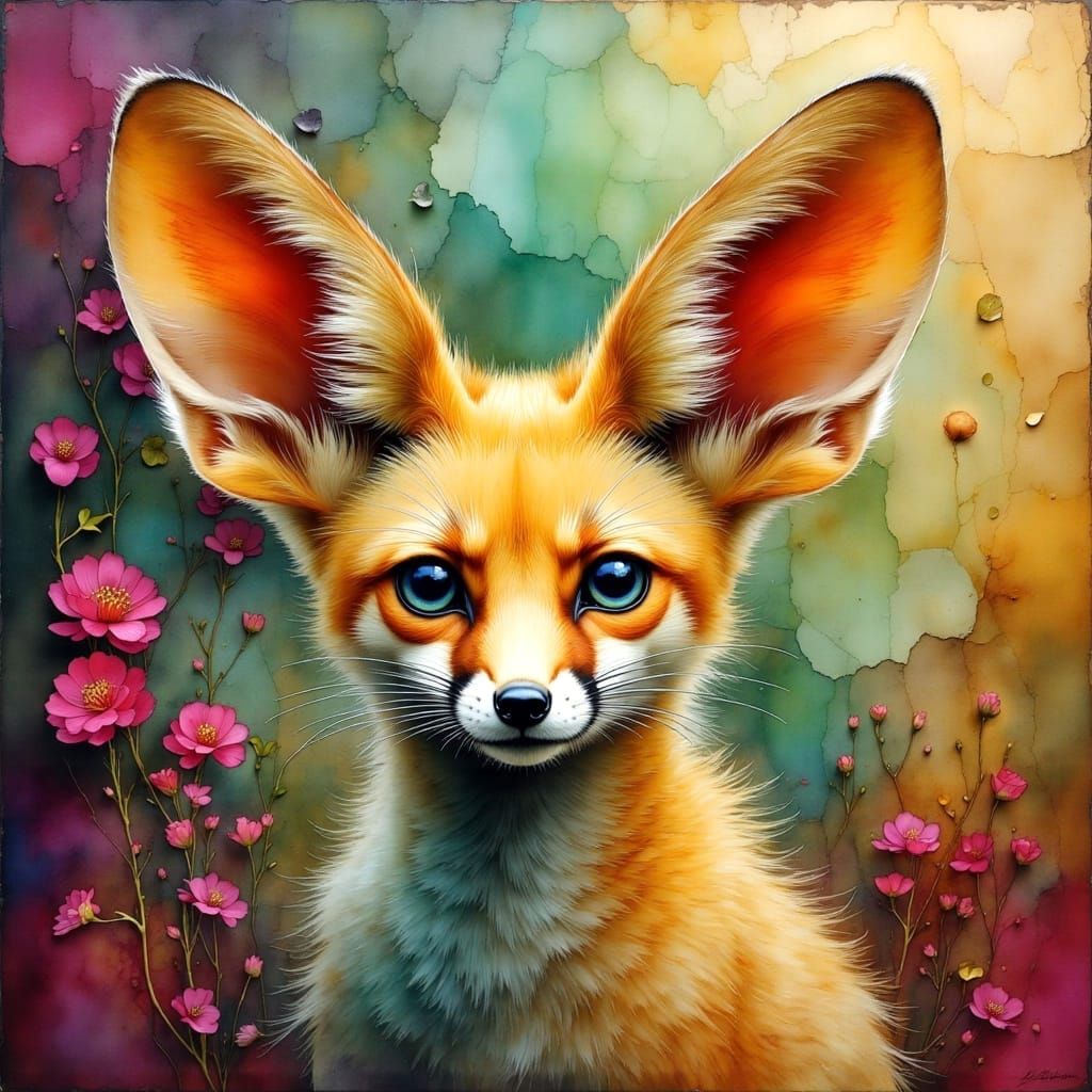 Fennec Fox Portrait in Hyperrealistic Oil Painting Style