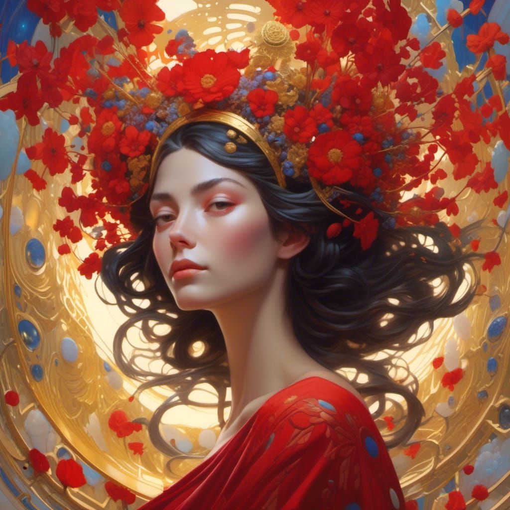 Surreal Woman in Red Dress Portrait