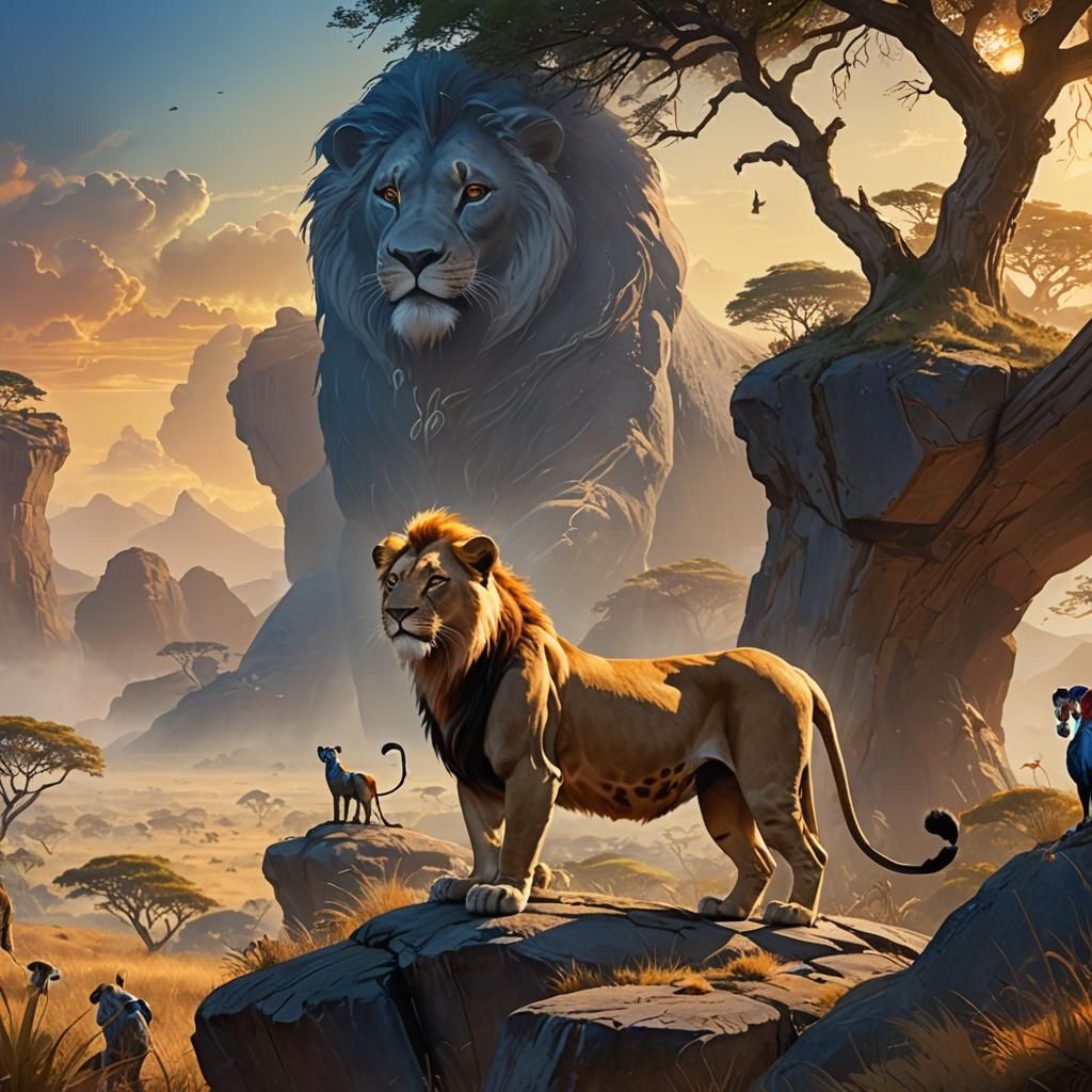 Simba on Pride Rock in African Savannah