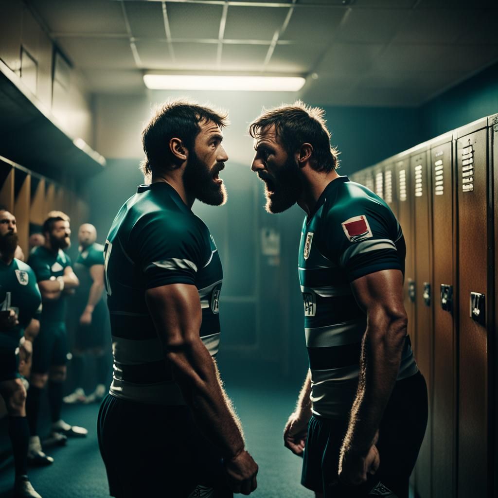 Rugby Players Arguing: A Dramatic Cinematic Scene