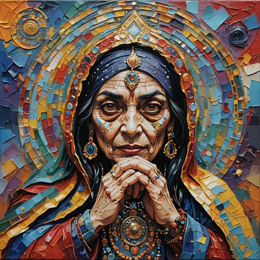 Detailed Impasto Painting of a Fortune Teller