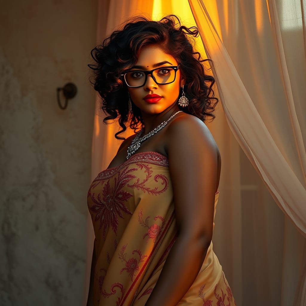 Dreamy Indian Woman Portrait in Golden Light