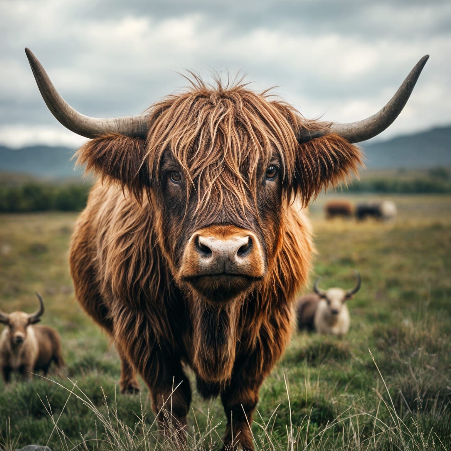 Elegant Highland Bull in a Serene Highland Landscape, Inspir...