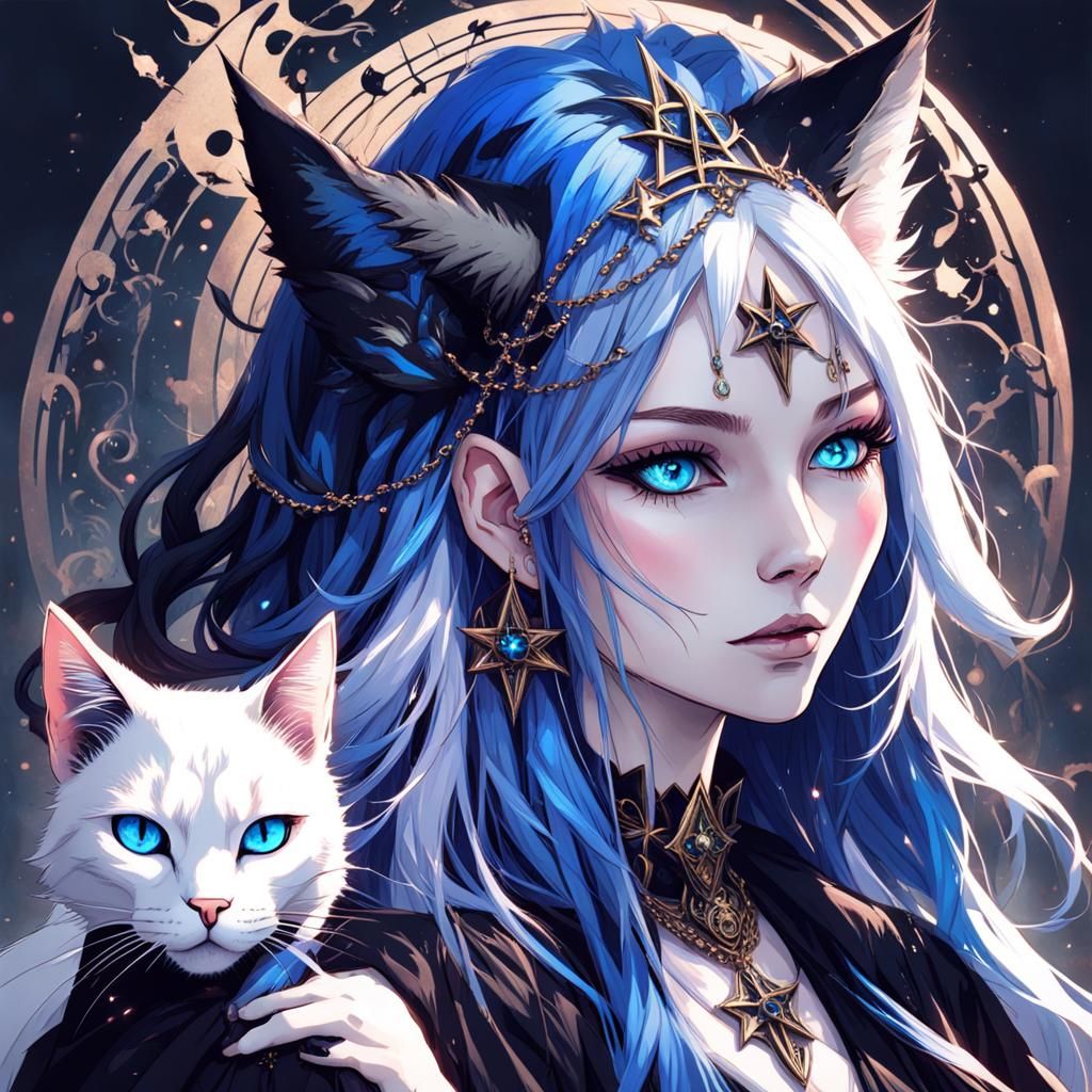 Gothic Cat Girl with Rose Crown in Dark Fantasy