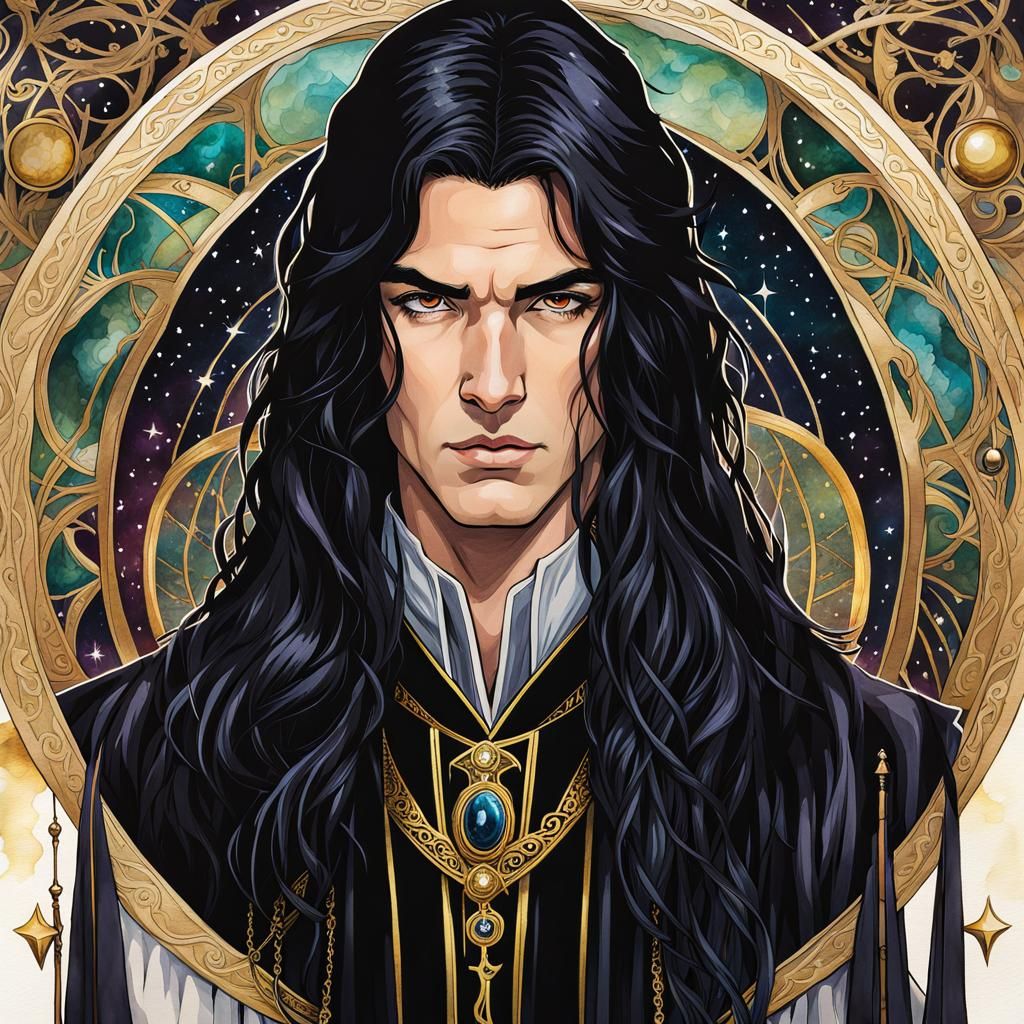 Alcohol Ink Tarot Card of a Wizard