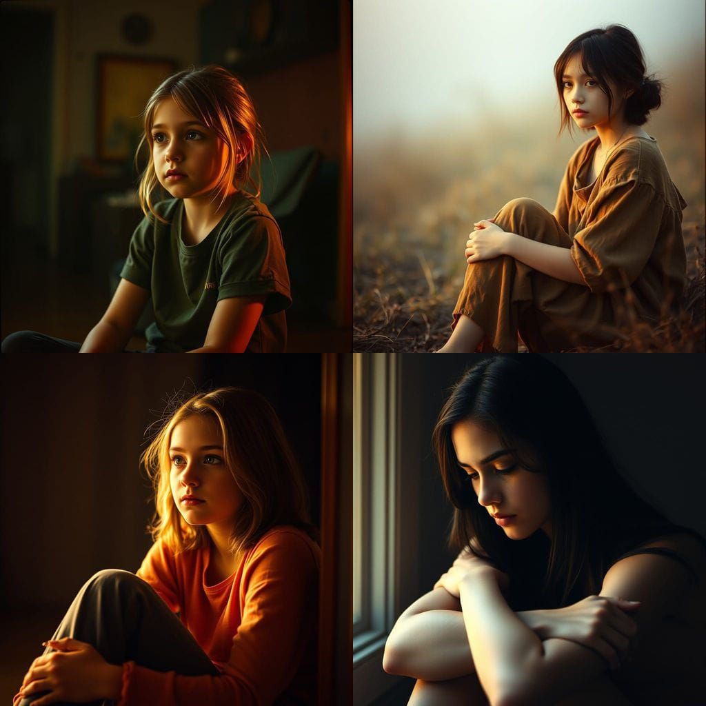 Ethereal Film Still of a Girl Sitting in Cinematic Grandeur