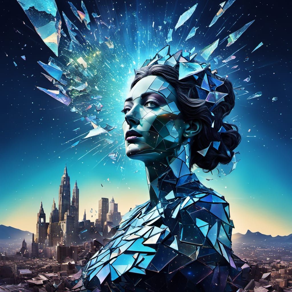 Galactic Goddess Ascends Amidst Ruins in Cosmic Surrealism