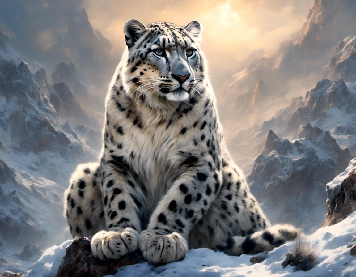 Snow Leopard in High Fantasy Landscape