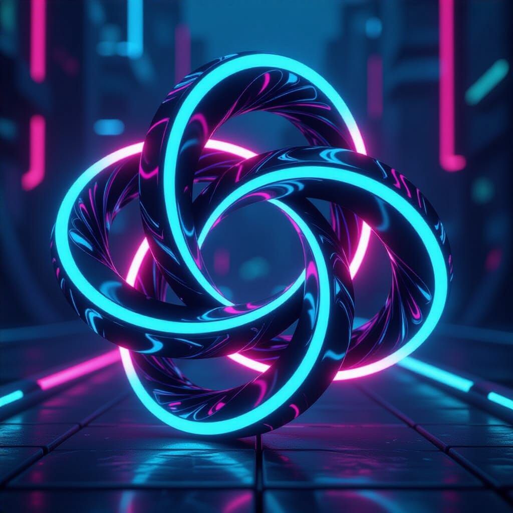 Futuristic Neon Mobius Trefoil Knot: 3D Render