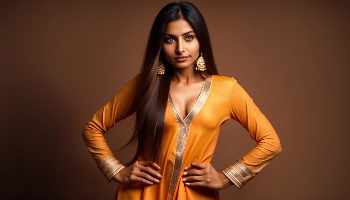 Confident, Sassy cute Indian woman wear Punjabi suit with de...