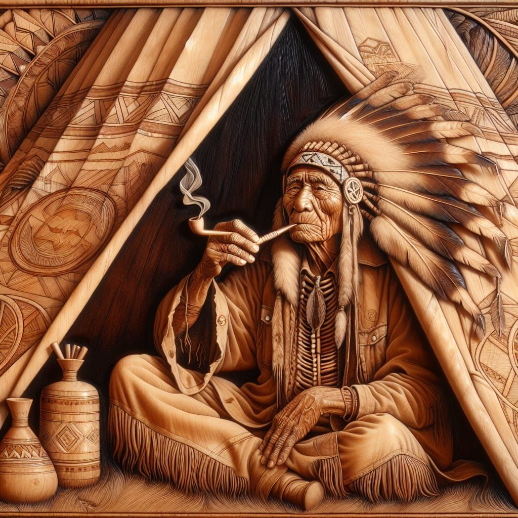 Wisdom of the Nez Perce Chief in Folk Art Style