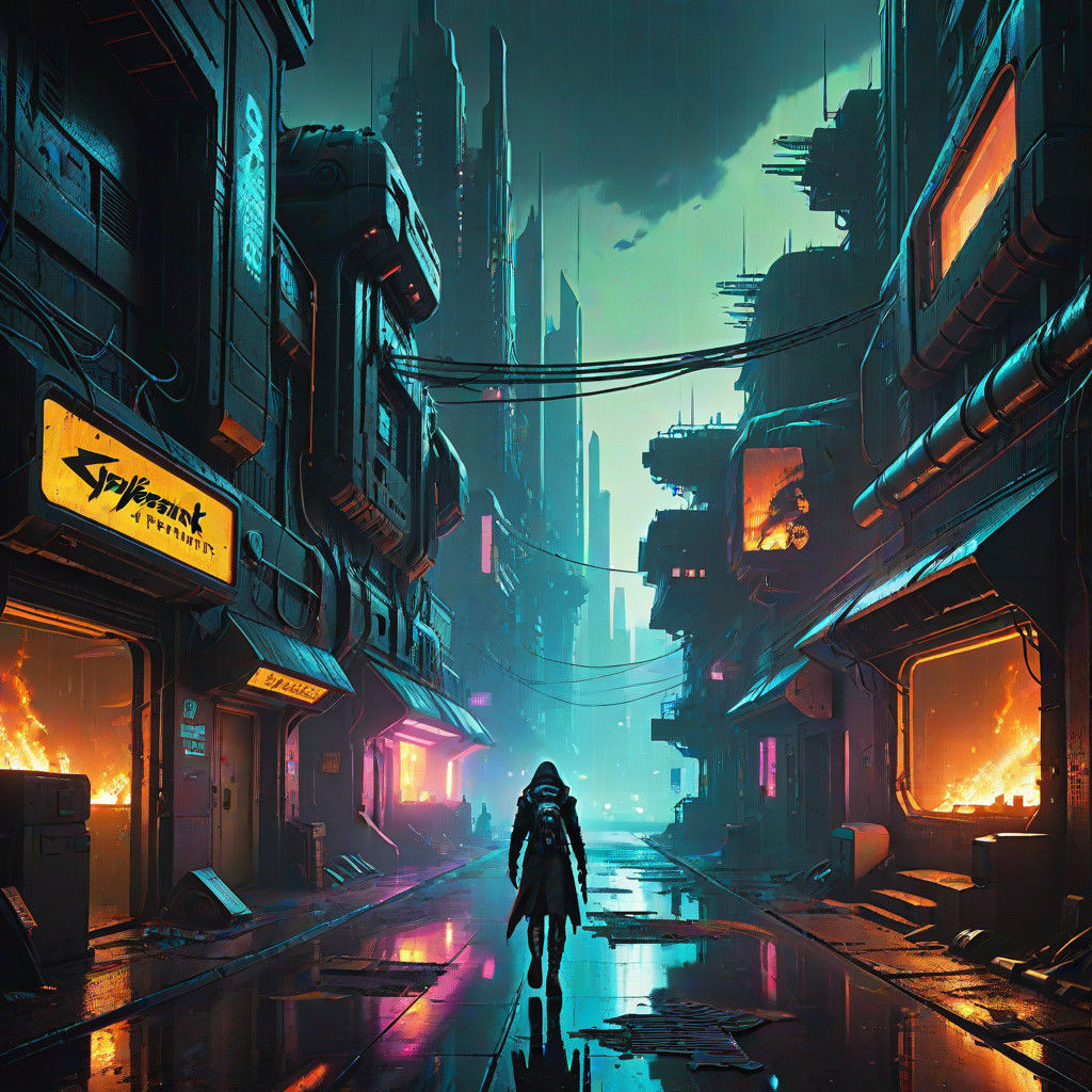 Cyberpunk Rebellion in a Dystopian Cityscape