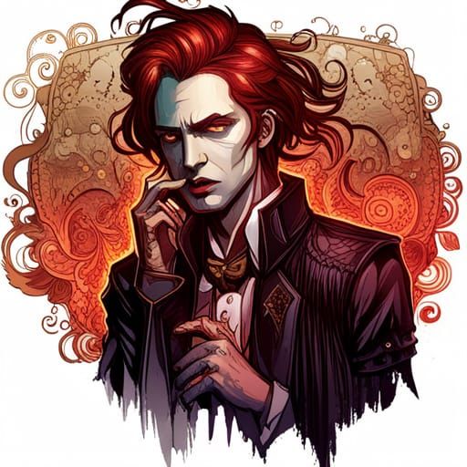 Steampunk Dracula with Golden Outlines Digital Painting